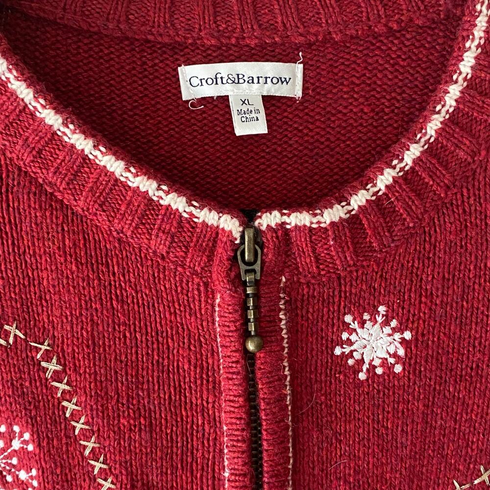 Y2K Grandma Full Zip Knit Cardigan Sweater SZ‎ XL Embroidered Birdhouse Cottage - Picture 2 of 10